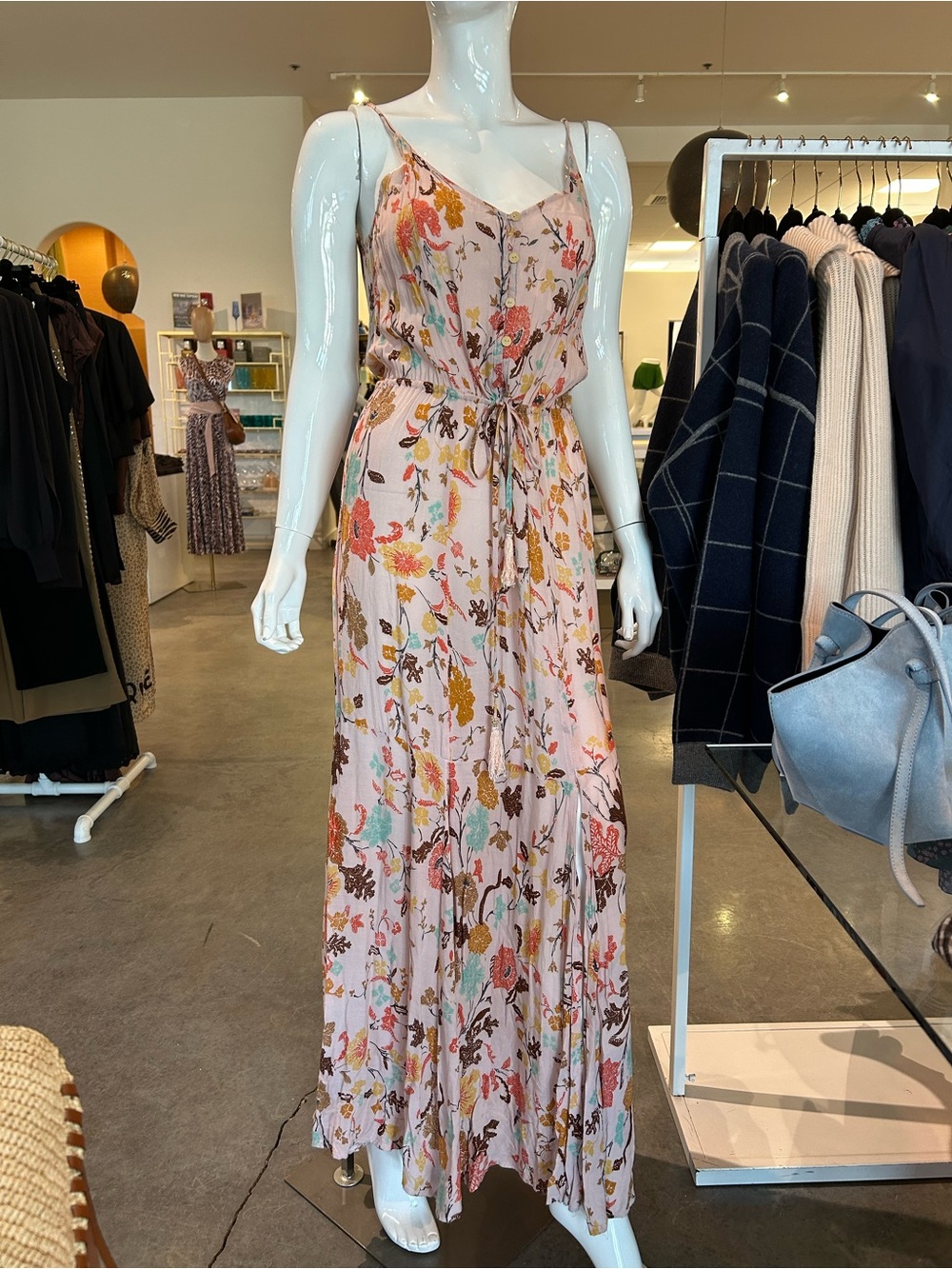 Arnhem Floral Pink Sleeveless Maxi Dress with Tie Waist sz L